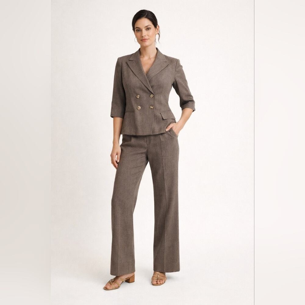 Josephine Taupe Windowpane Plaid Blazer & Pant Suit Set Sz.10 2 pc set